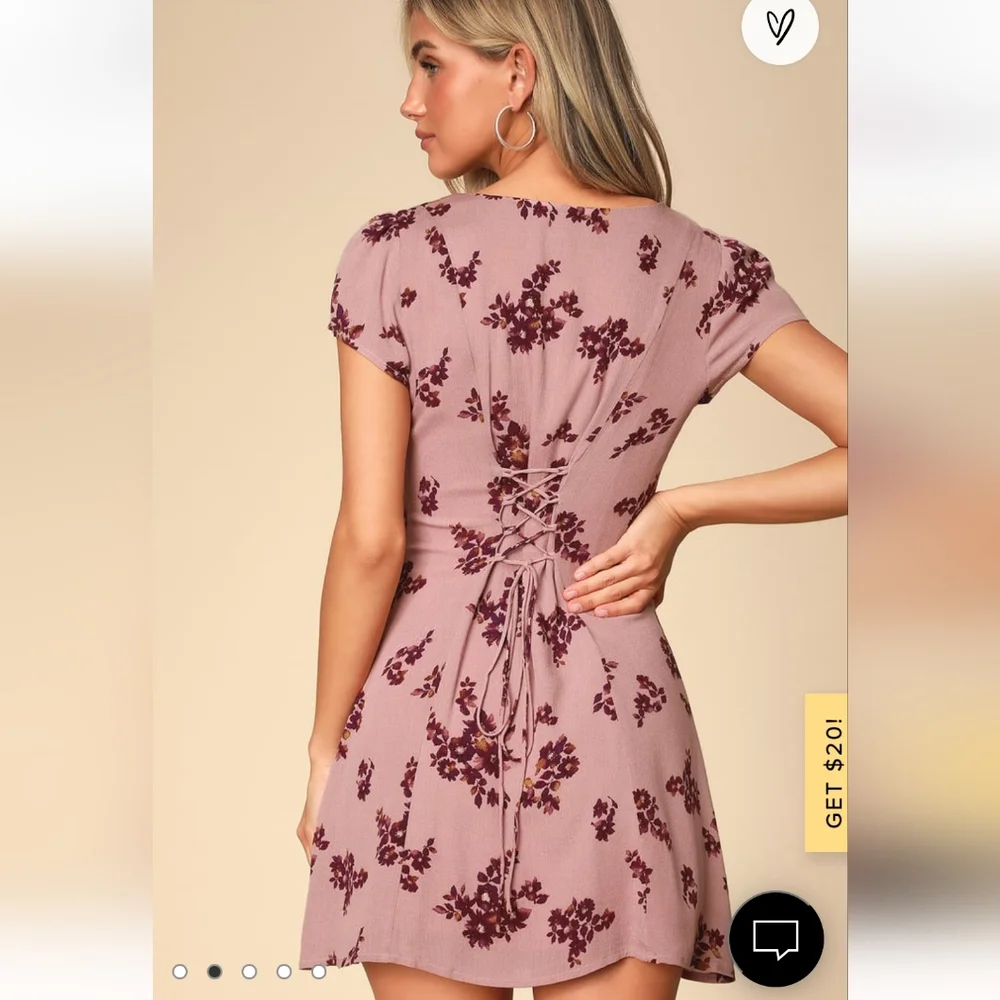 Amaryllis Mauve Pink Floral Print Button Front Mini Dress, Size M, NWOT - Picture 3 of 5